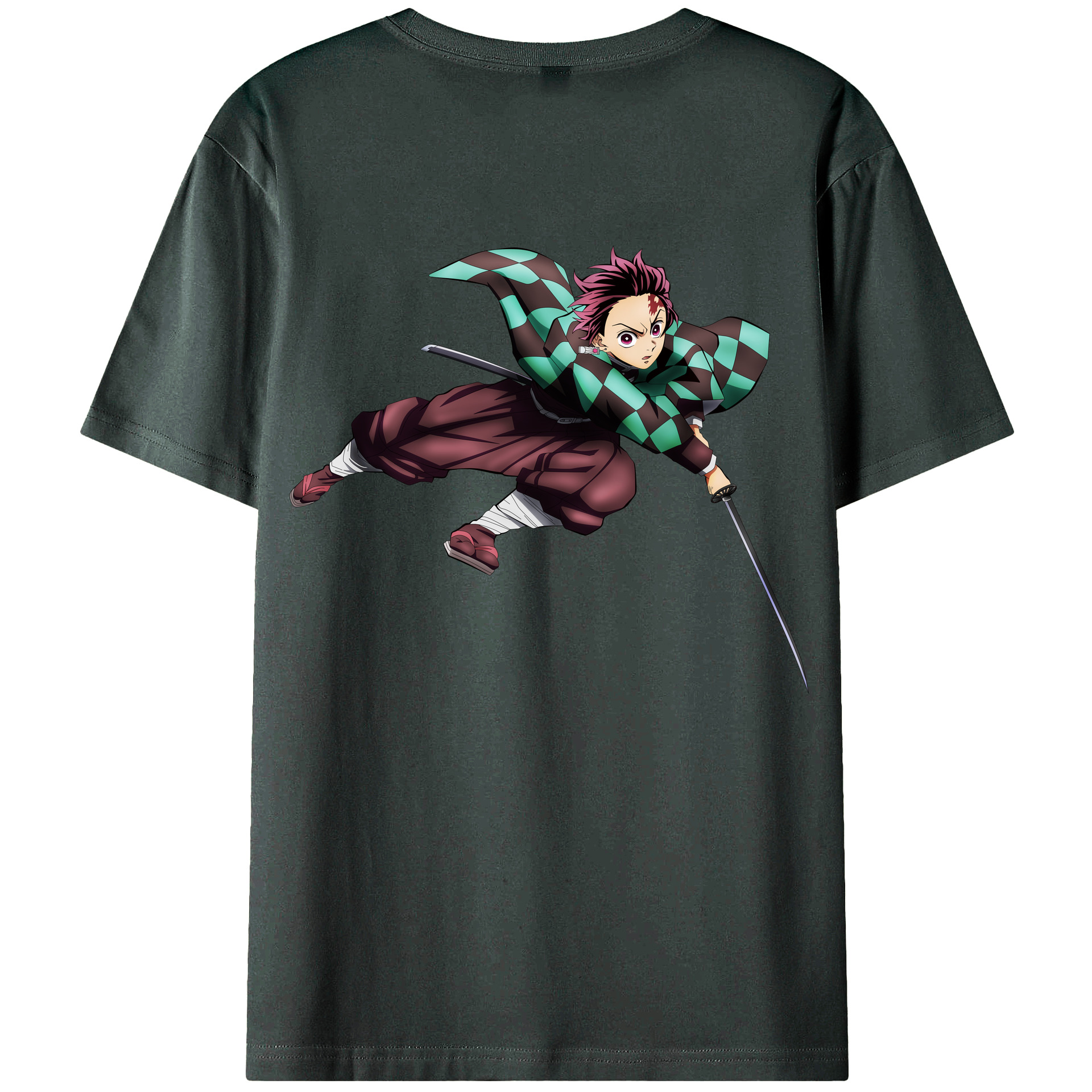 （画像用） 鬼滅の刃 竈門 炭治郎／かまど たんじろう Kamado Tanjirou 綿100％ メンズ半袖Tシャツ（バックプリント） 通気性